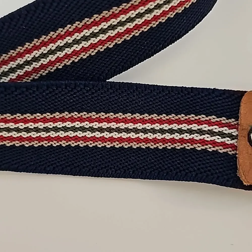 Vintage Striped Canvas Leather Belt Womens Preppy Sporty Collegiate Chic OS EUC